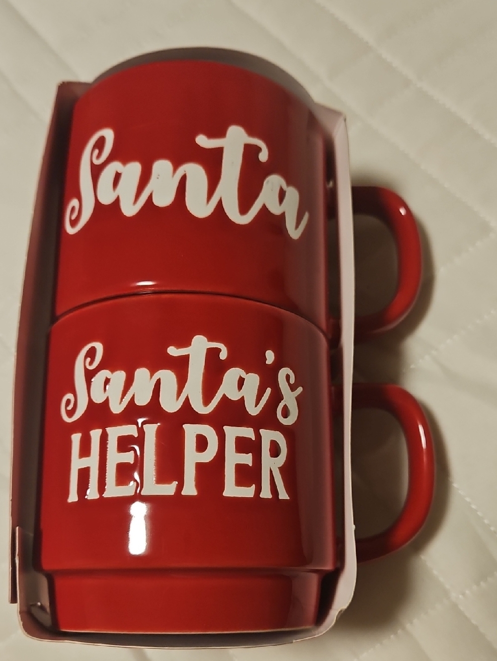 💗Red 'Santa' & 'Santa's Helper' Ceramic Mug Set